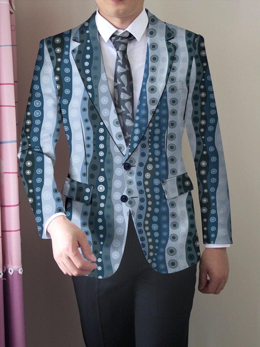 Men's slim-fit casual blazer by SHOWLU FASHION STORE with random print, polyester fabric, button details, ideal for all seasons.