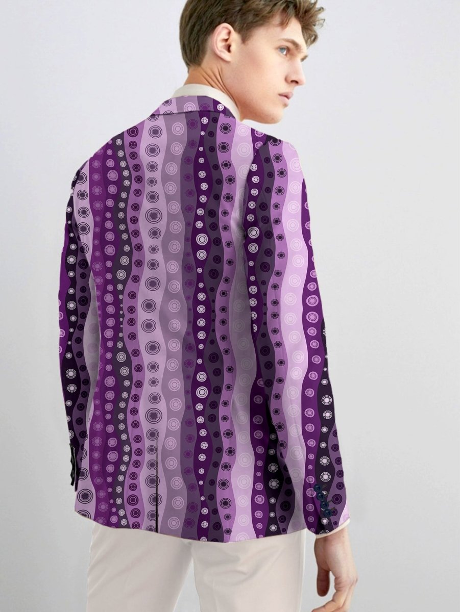 Men's slim-fit casual blazer by SHOWLU FASHION STORE with random print, polyester fabric, button details, suitable for all seasons.