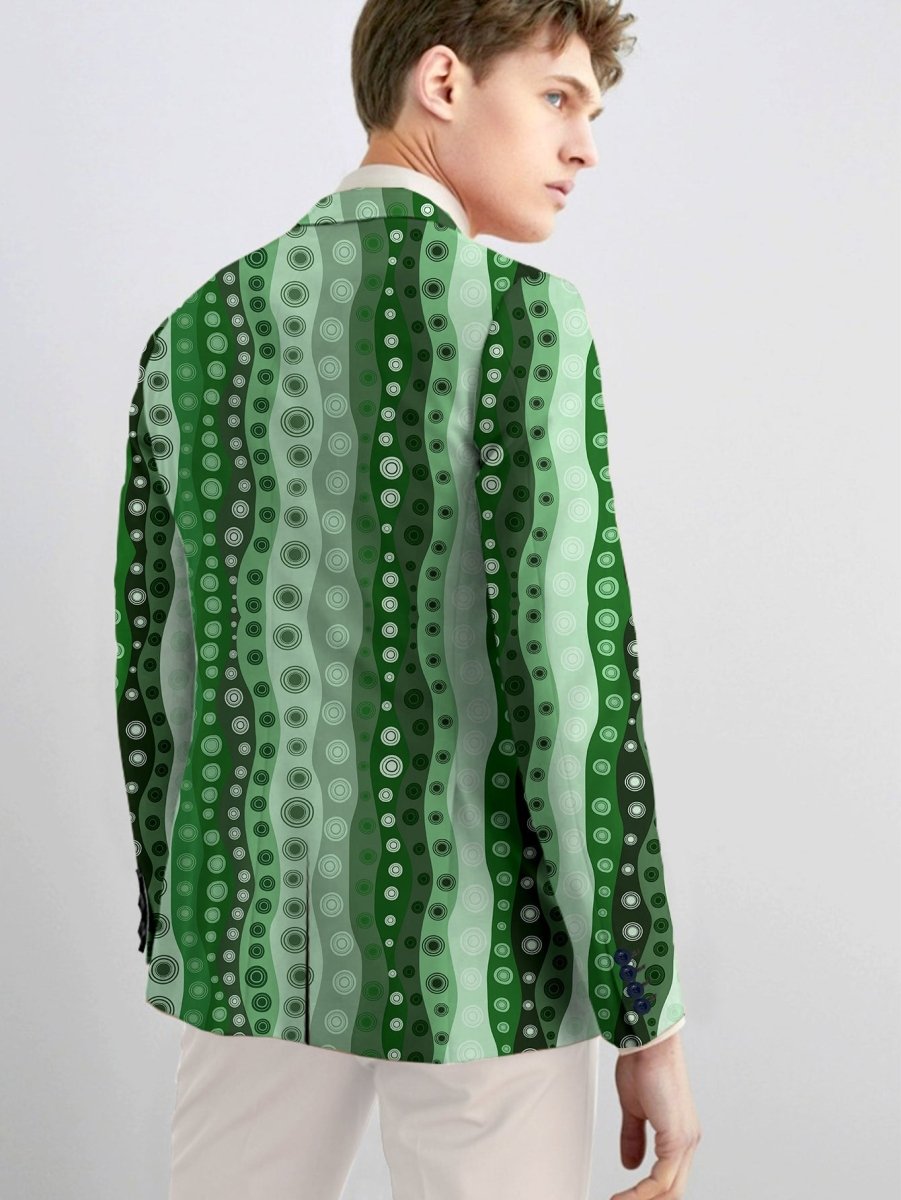Men's slim-fit casual blazer by SHOWLU FASHION STORE with random print, polyester fabric, button details, suitable for all seasons.