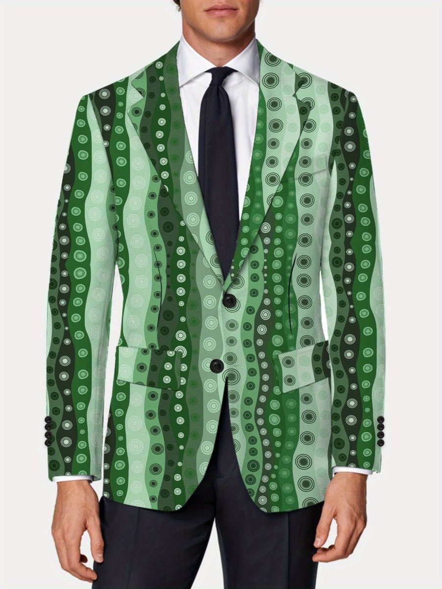 Men's slim-fit casual blazer by SHOWLU FASHION STORE, stylish polyester jacket with random print and button details.