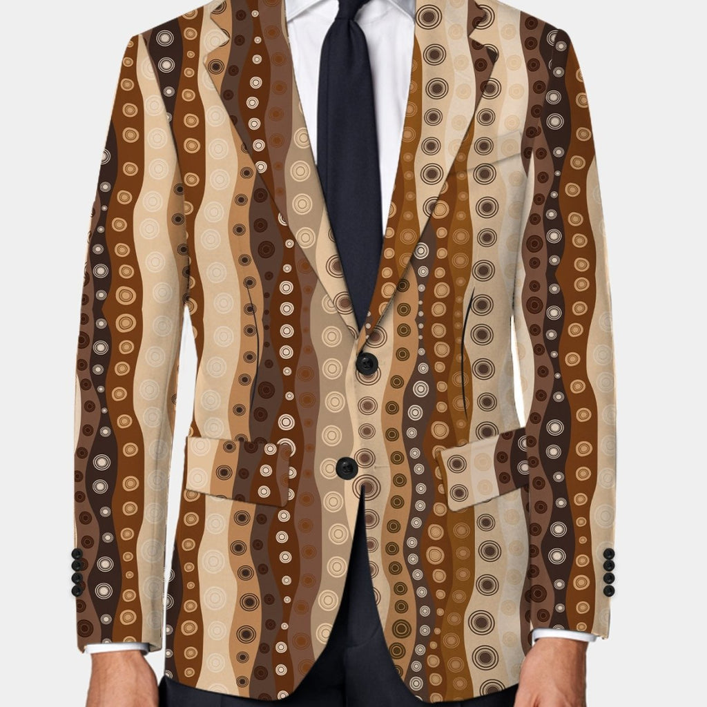 Men's slim-fit casual blazer by SHOWLU Fashion Store with random print, polyester fabric, button details, suitable for all seasons.