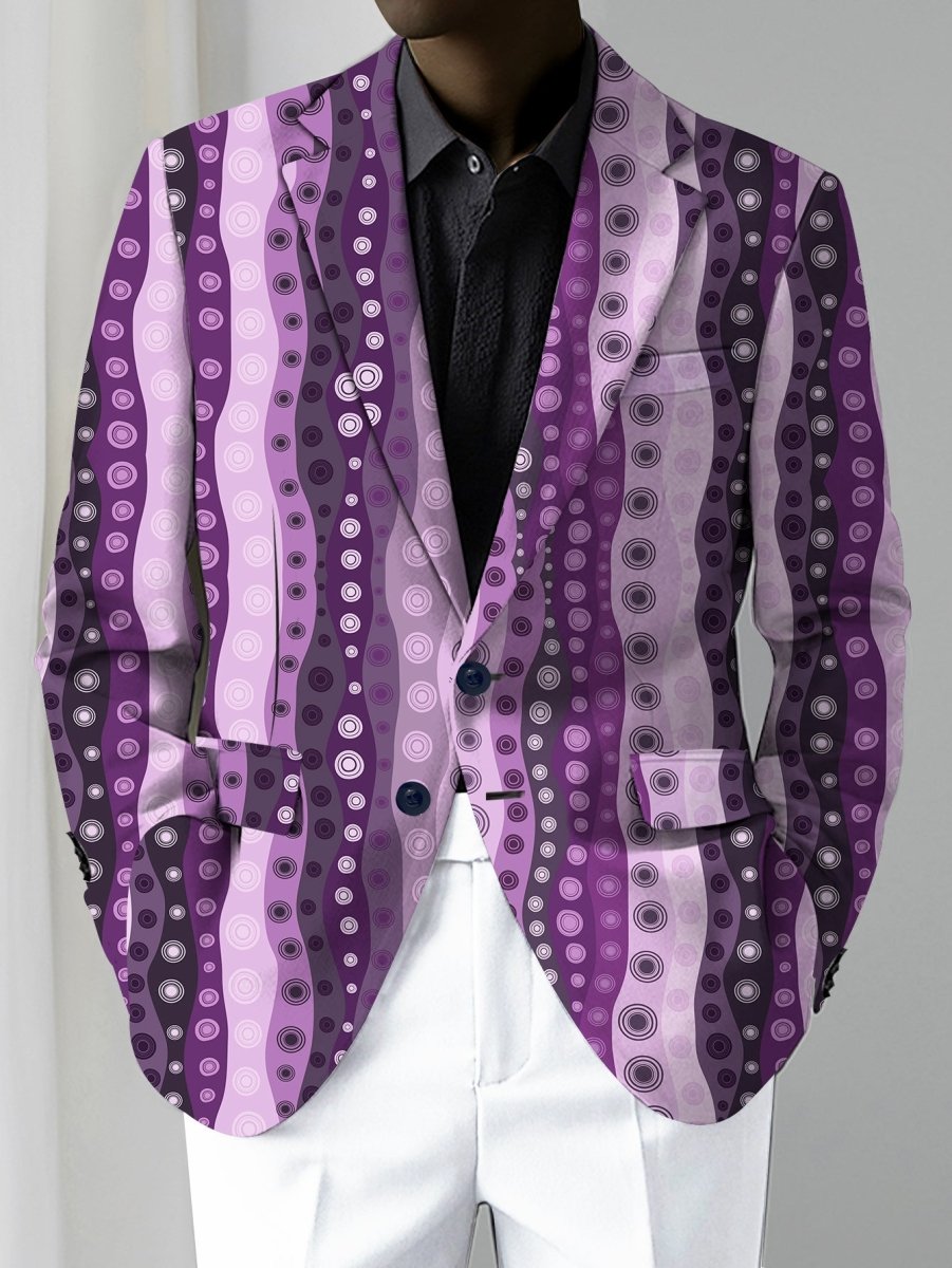 SHOWLU Men's slim-fit casual blazer with a random print, polyester fabric, button detail, suitable for all seasons and modern men's wear.