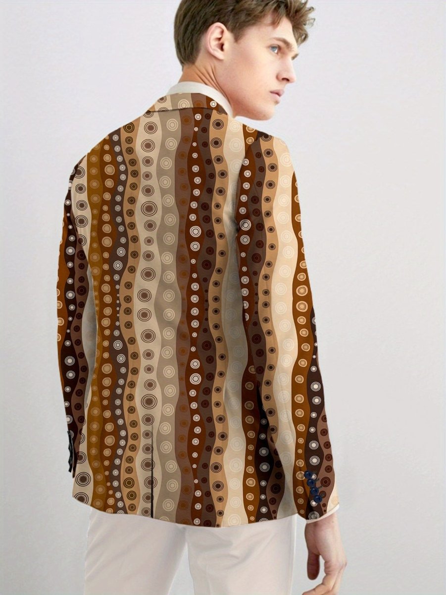 Men's slim-fit casual blazer by SHOWLU Fashion Store, stylish random print polyester jacket with button details and modern design.