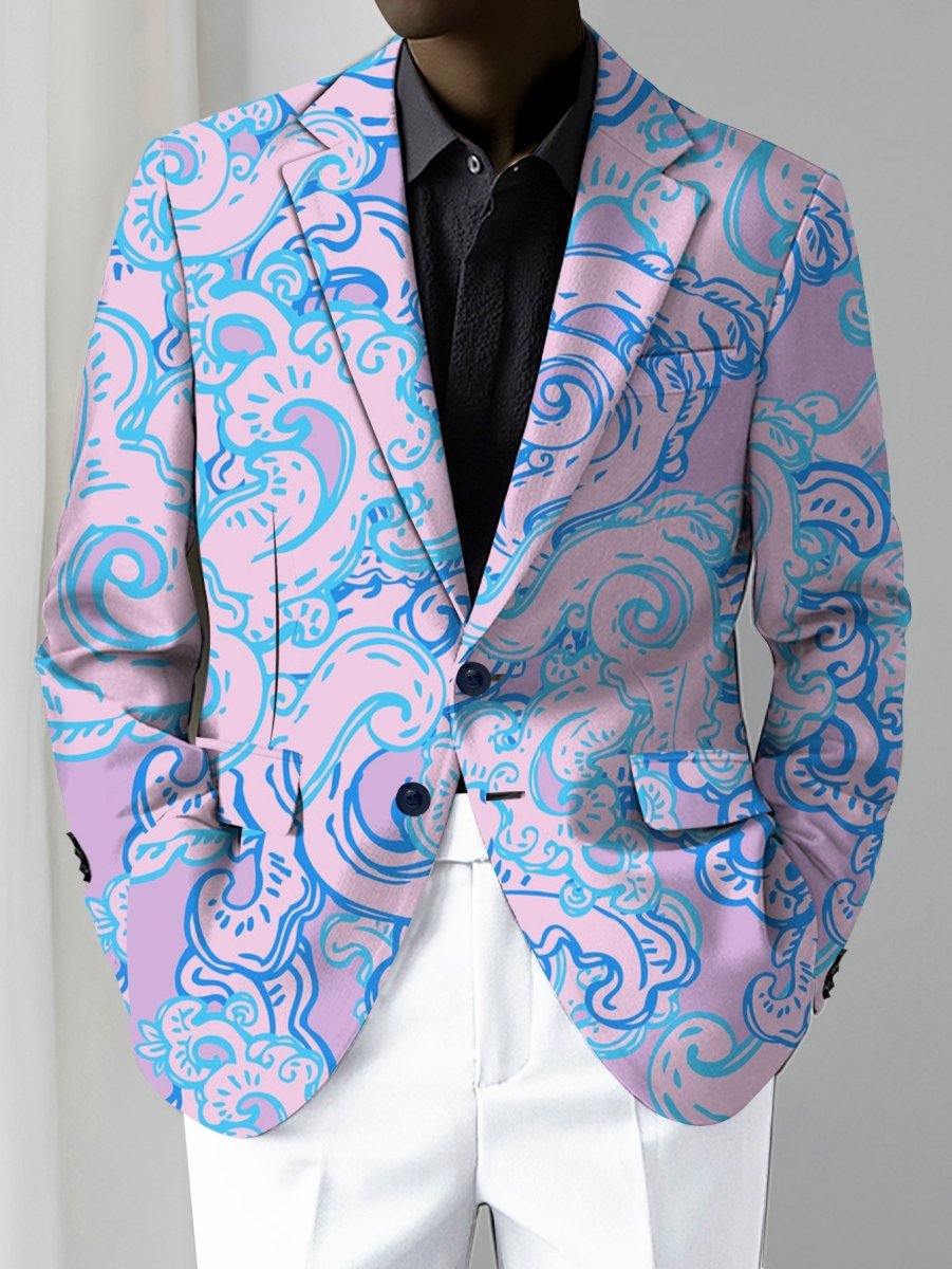 SHOWLU Men's slim fit floral print blazer in pink and blue with double-breasted buttons, stylish casual jacket for formal occasions