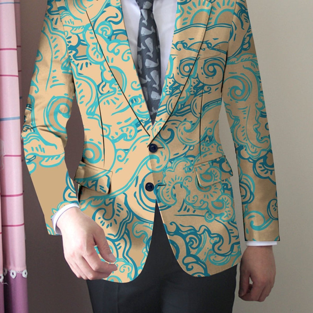 SHOWLU Men's slim fit floral print blazer in pink and blue with double-breasted buttons, stylish casual jacket for formal occasions