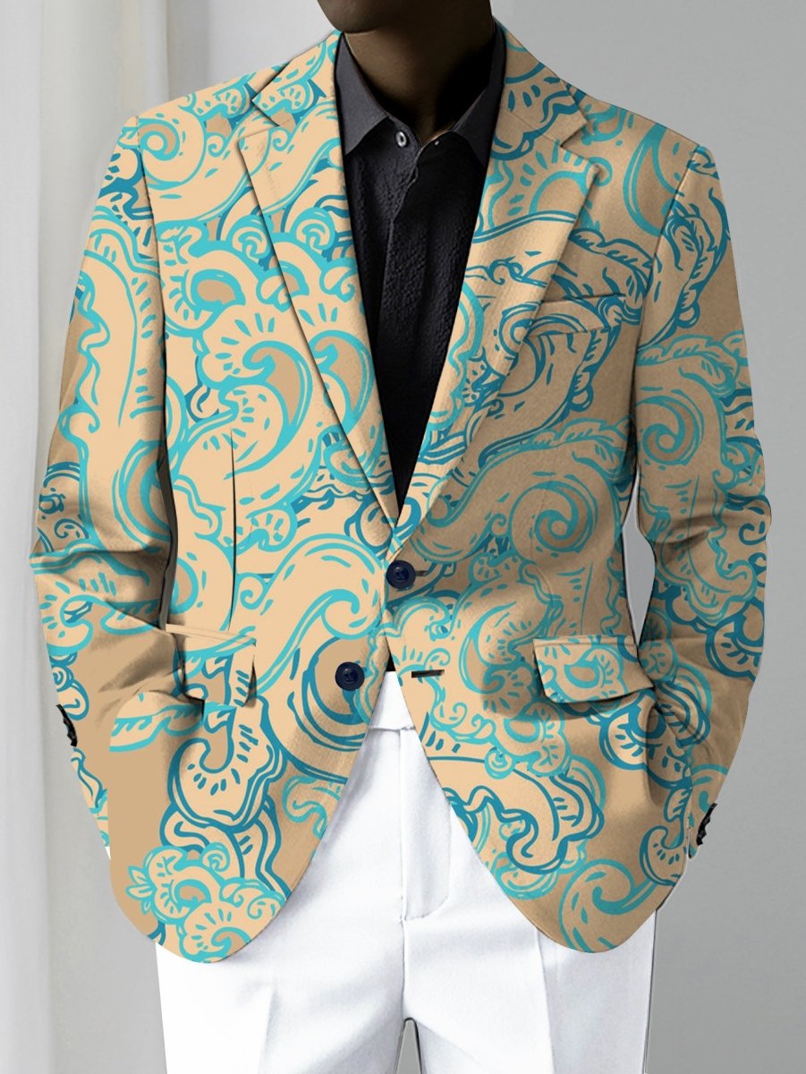 SHOWLU Men's slim fit floral print blazer in pink and blue with double-breasted buttons, stylish casual jacket for formal occasions