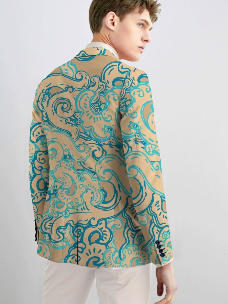 SHOWLU men's slim fit floral print blazer in pink and blue, double-breasted jacket with stylish pattern for casual or formal wear.