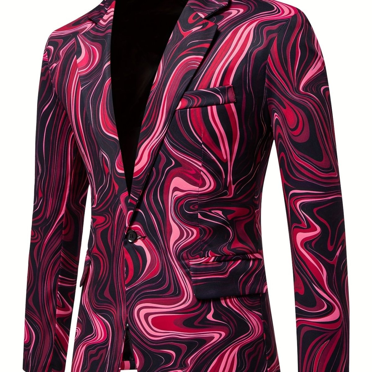Men's slim-fit blazer by SHOWLU FASHION with blue and white geometric swirl pattern, stylish long-sleeve blazer for casual fall and winter wear.