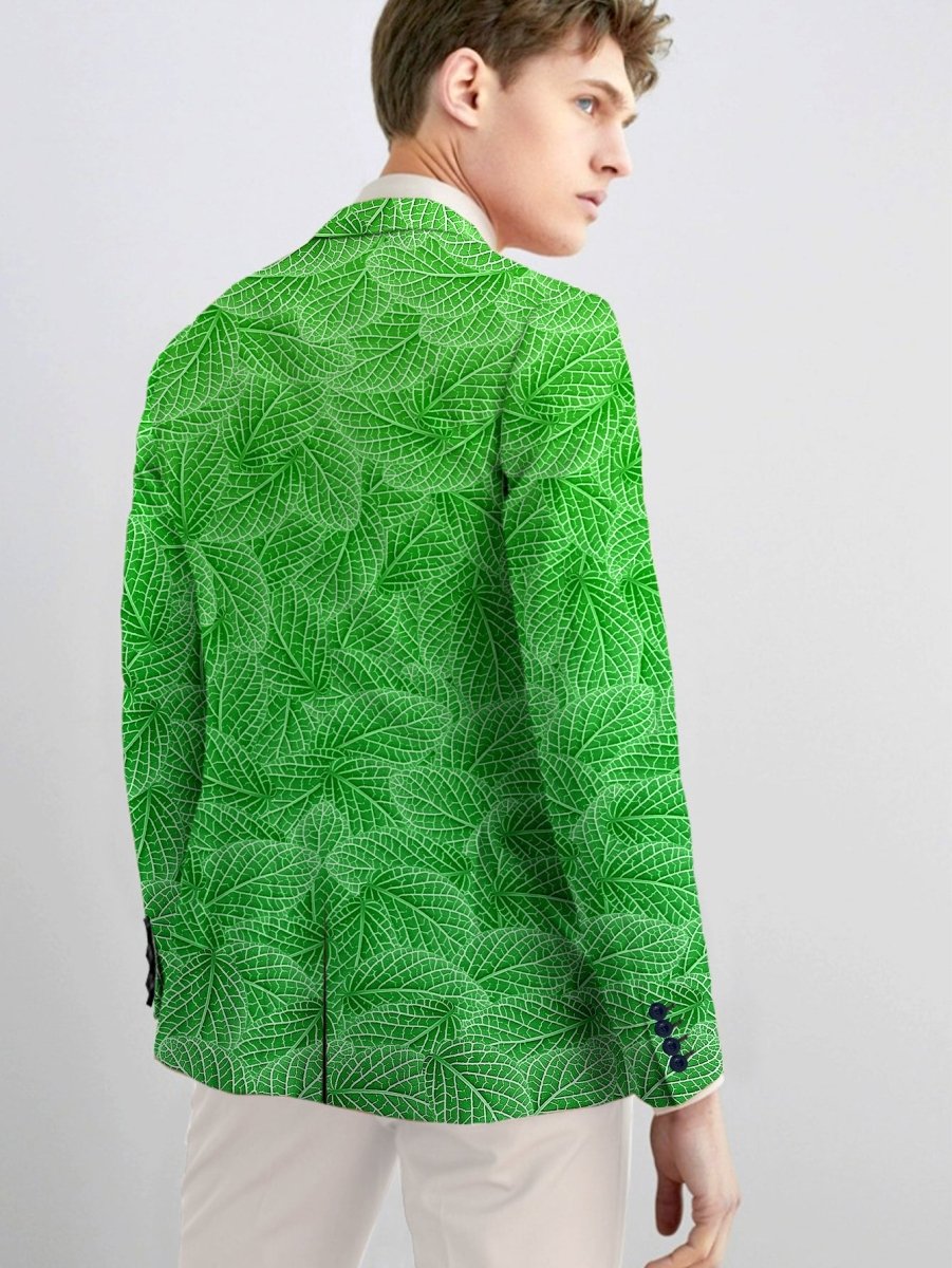 Men's green leaf pattern slim fit blazer by SHOWLU FASHION STORE, casual polyester jacket with button detail and all-season wear.