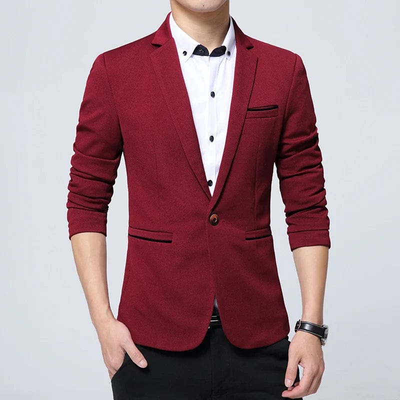 Men's slim fit black suit jacket from SHOWLU FASHION STORE, single-breasted blazer for formal and smart casual occasions.