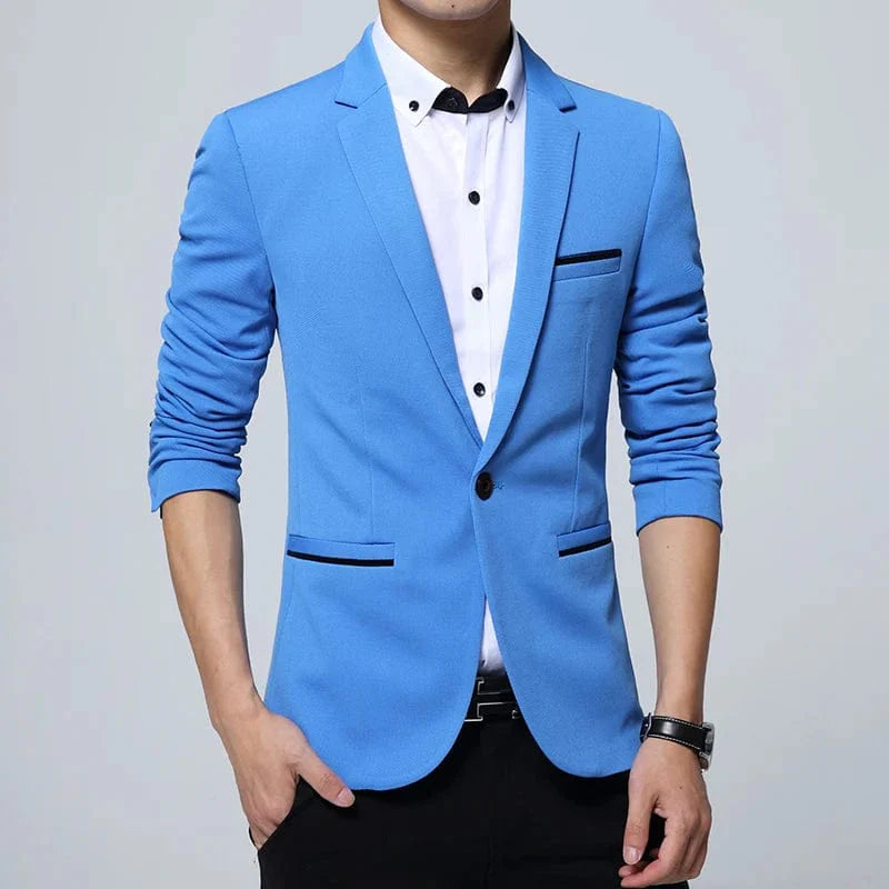 Men's slim fit formal suit jacket by SHOWLU FASHION STORE, single-breasted blazer for smart casual, wedding, or business wear.
