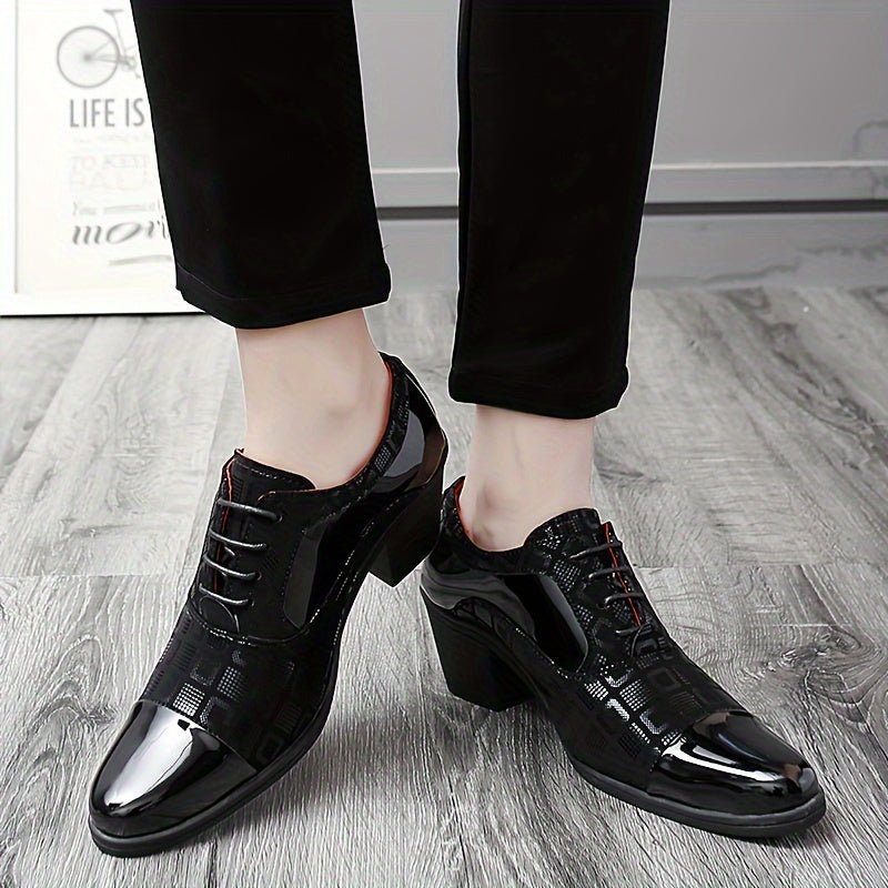 SHOWLU Men's microfiber leather dress shoes with non-slip soles, lace-up design for business, office, or wedding occasions.