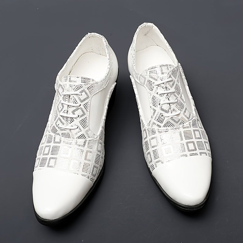Men's SHOWLU microfiber leather dress shoes with non-slip soles, lace-up design, suitable for business, office, or wedding occasions.