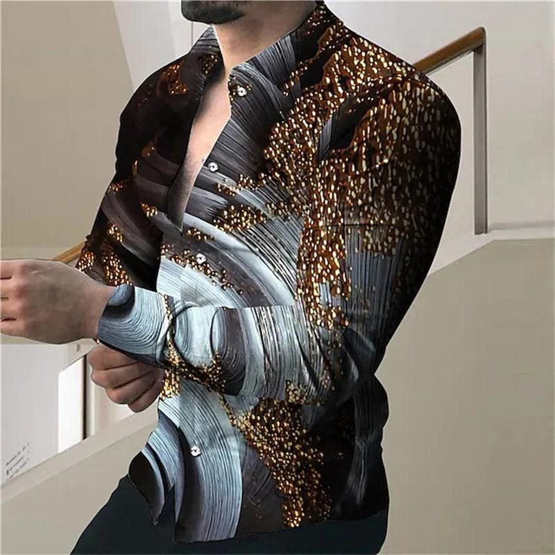 Men's SHOWLU star sky printed casual long sleeve shirt with button lapel, featuring a luxury fashion design for four seasons.
