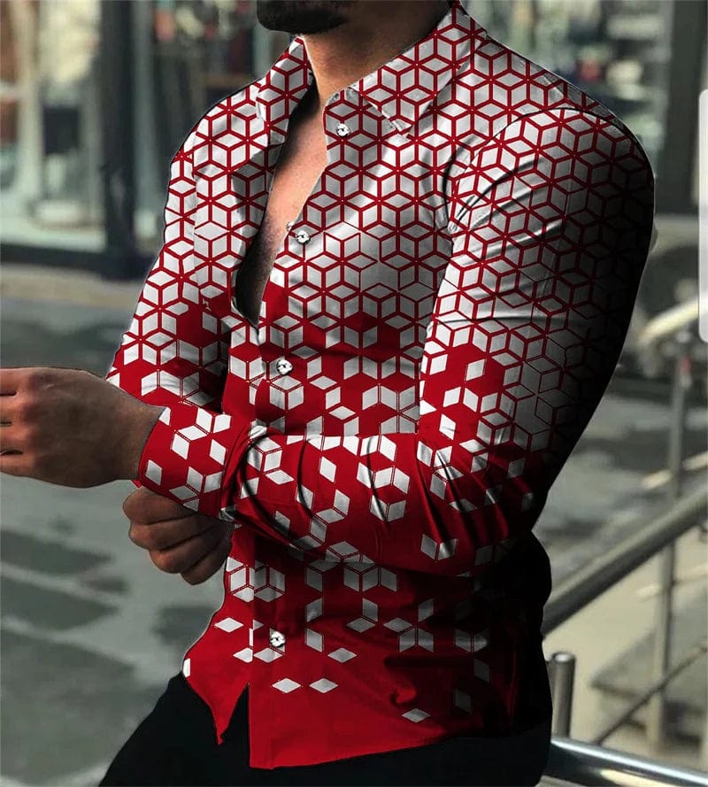 SHOWLU Men's star sky printed casual long sleeve shirt with button lapel, stylish luxury design, suitable for all seasons.