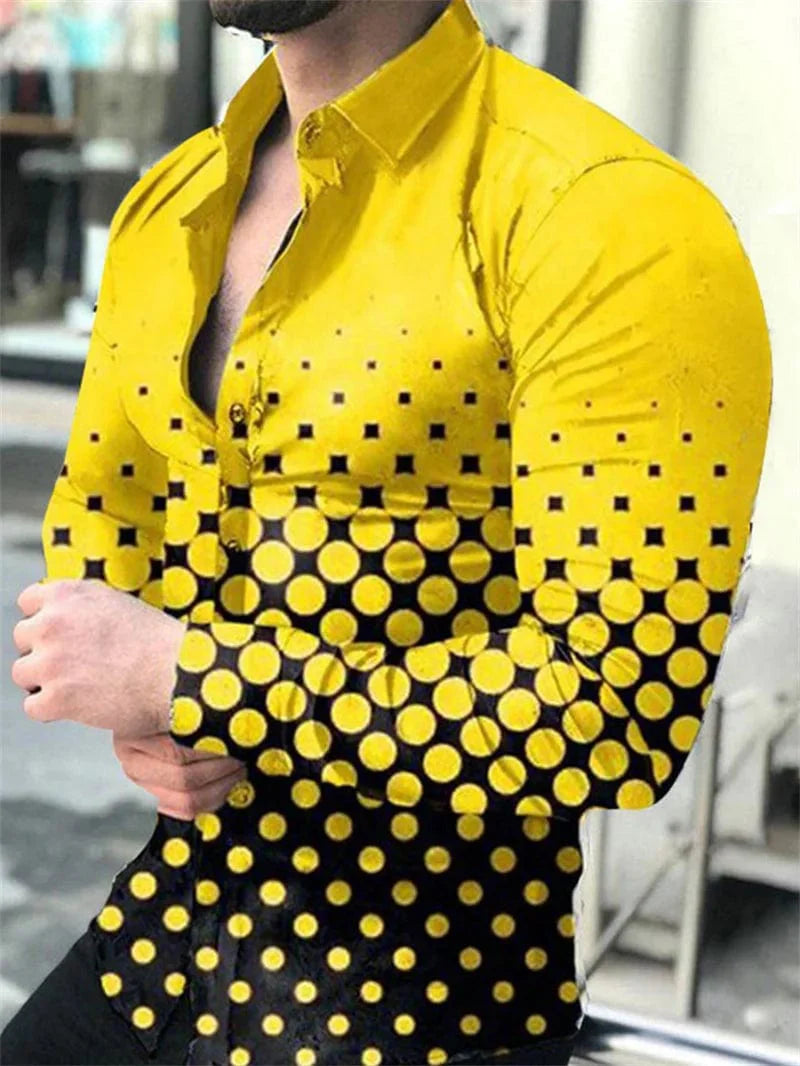 SHOWLU Men's star sky printed casual long sleeve shirt with button lapel, featuring a luxury design for four seasons.