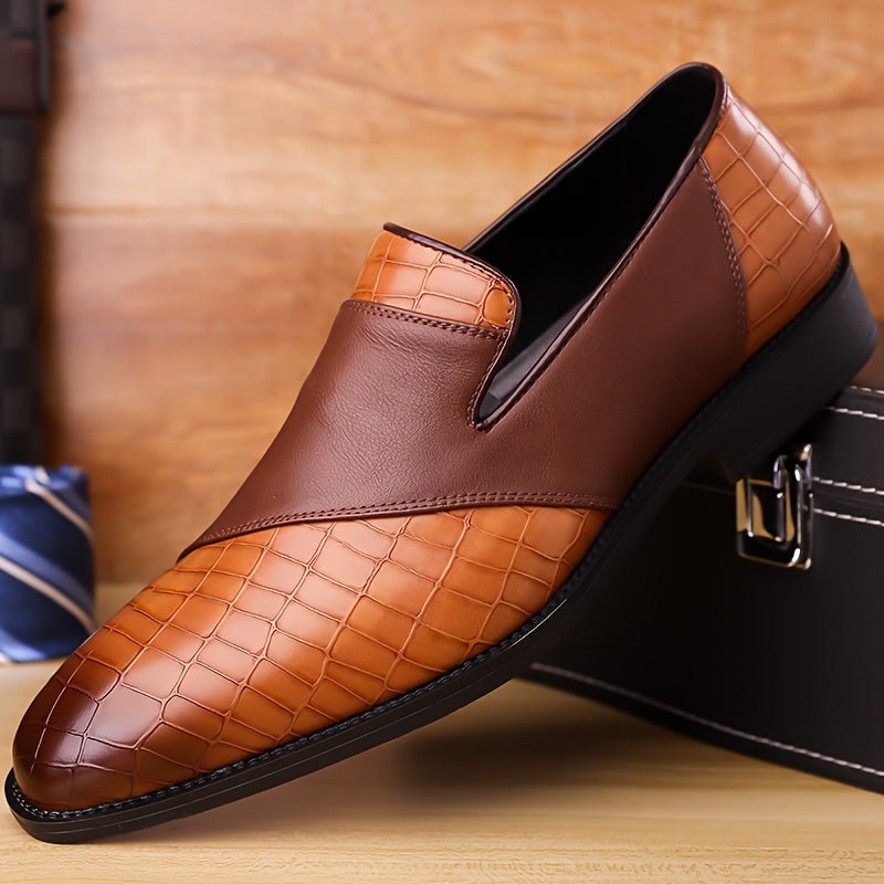 SHOWLU Men's black microfiber leather slip-on business shoes with a sleek design, suitable for formal and casual occasions.