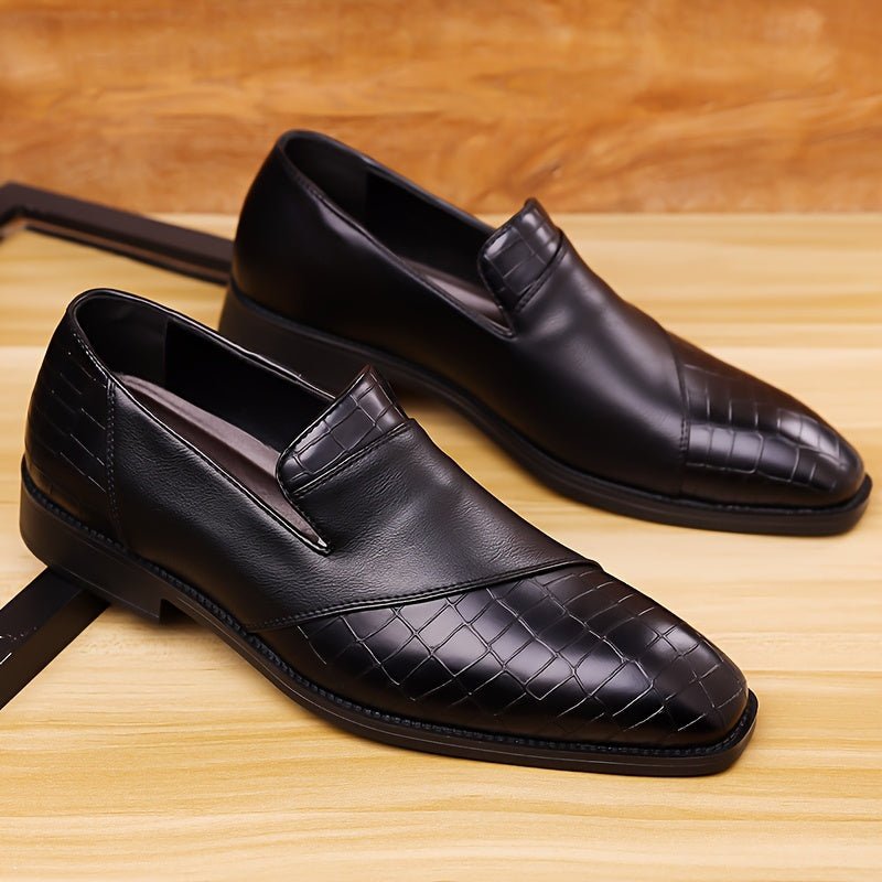 SHOWLU men's slip-on microfiber leather business shoes with durable sole, suitable for formal and casual occasions.