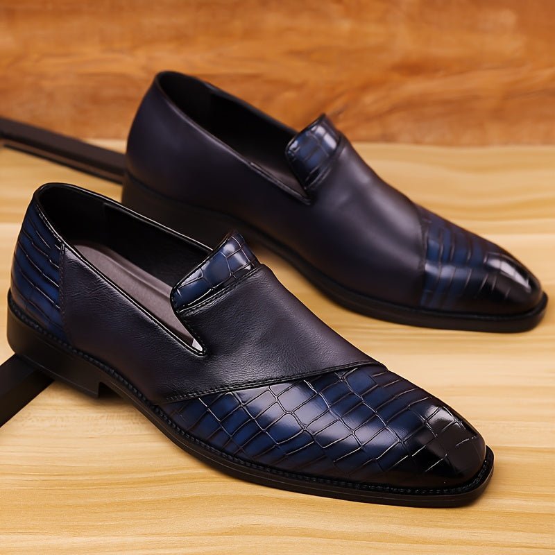 SHOWLU Men's slip-on microfiber leather business shoes, stylish formal loafers with a sleek design and durable, slip-resistant sole.