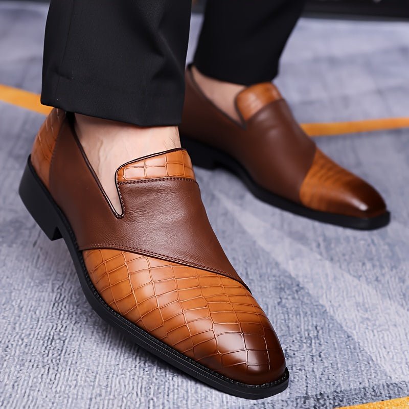 SHOWLU Men's slip-on microfiber leather business shoes, versatile formal loafers with slip-resistant soles for casual or formal wear.
