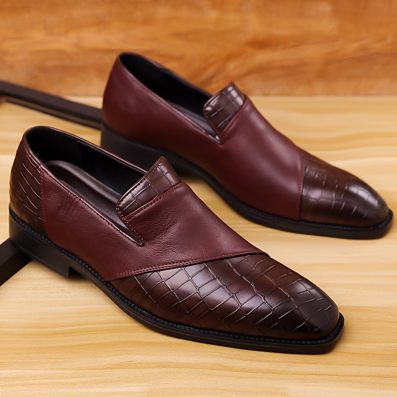 SHOWLU Men's slip-on microfiber leather business shoes with a sleek design, suitable for formal and casual occasions.
