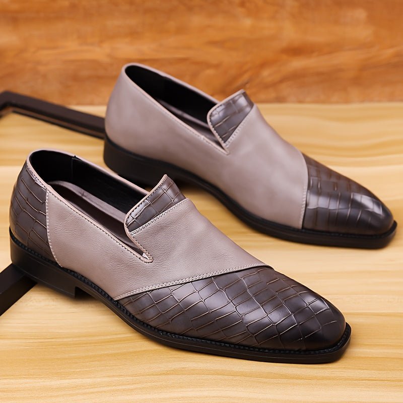 SHOWLU Men's slip-on microfiber leather business shoes, stylish formal loafers with a sleek finish and durable, slip-resistant sole.