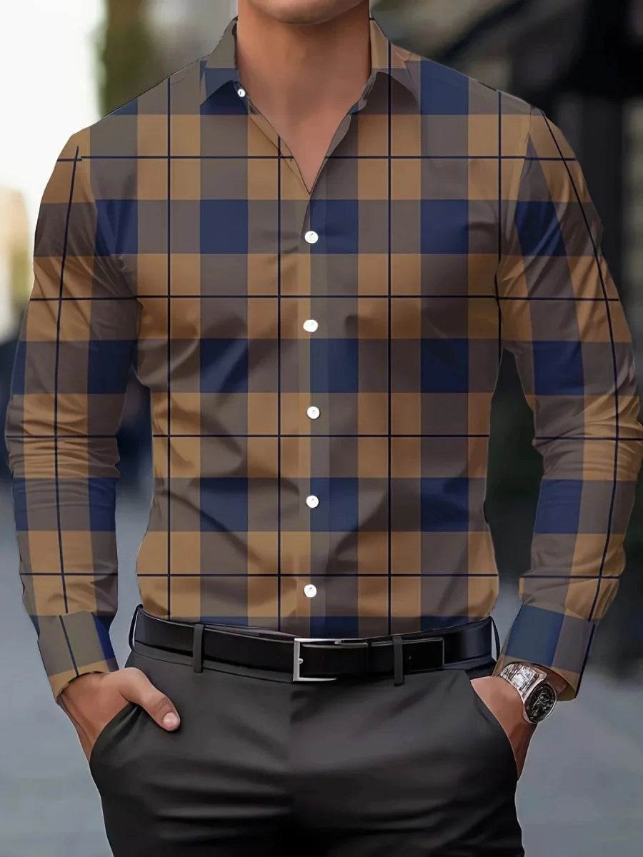 SHOWLU FASHION men's casual long sleeve lapel shirt, breathable fabric, stylish design, suitable for daily wear and business occasions.