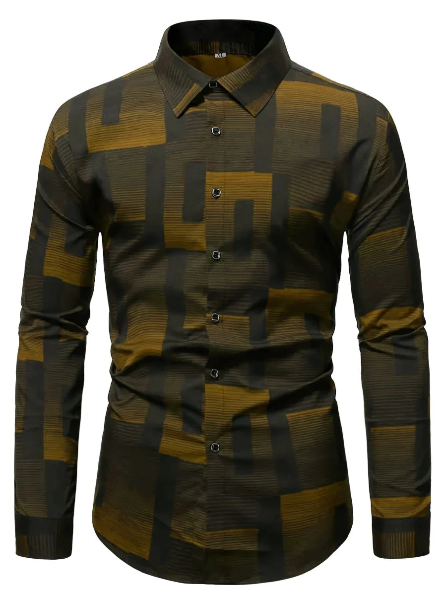 SHOWLU FASHION men's casual long sleeve lapel shirt, breathable fabric, stylish design, suitable for daily wear and business casual.