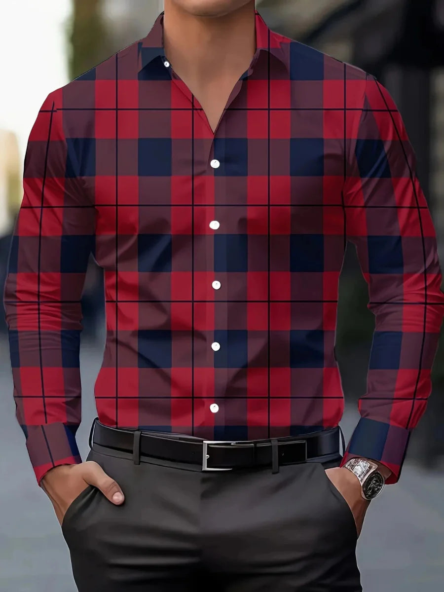 SHOWLU FASHION men's casual long sleeve lapel shirt, breathable fabric, stylish design, perfect for everyday or business wear.