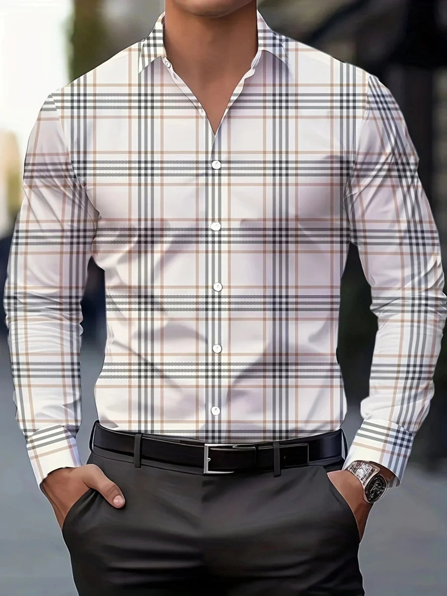 SHOWLU FASHION men's casual long sleeve lapel shirt, breathable full-sleeve top for daily wear and business casual style.