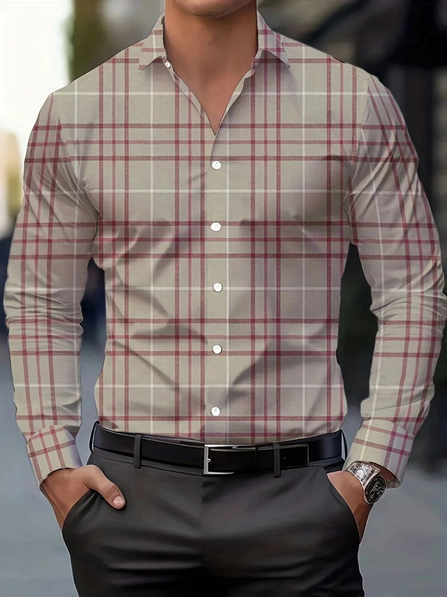 SHOWLU FASHION men's casual long sleeve lapel shirt, breathable fabric, stylish full-sleeve top for daily or business wear.