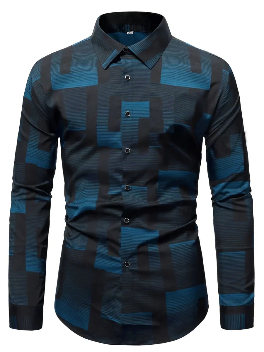 SHOWLU FASHION men's casual long sleeve lapel shirt, breathable fabric, stylish design, suitable for daily wear and business casual.