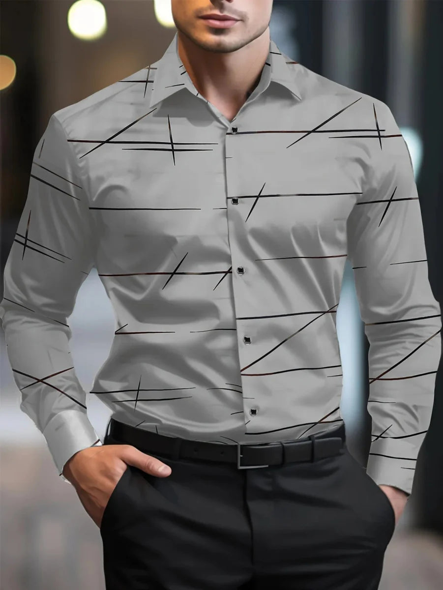 SHOWLU FASHION men's casual long sleeve lapel shirt, breathable fabric, stylish full-sleeve top for daily wear or business casual occasions.