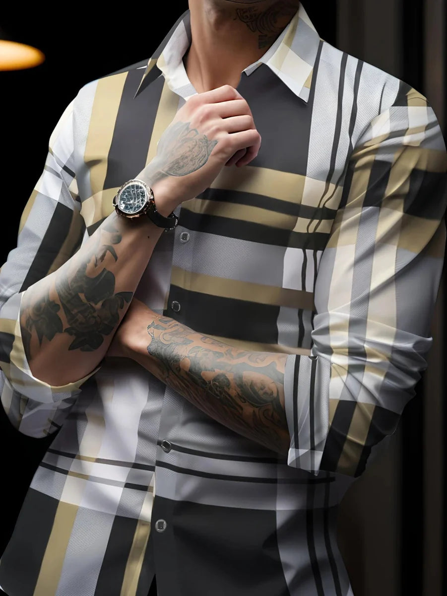 SHOWLU FASHION men's casual long sleeve lapel shirt, breathable fabric, stylish design for daily wear and business occasions.