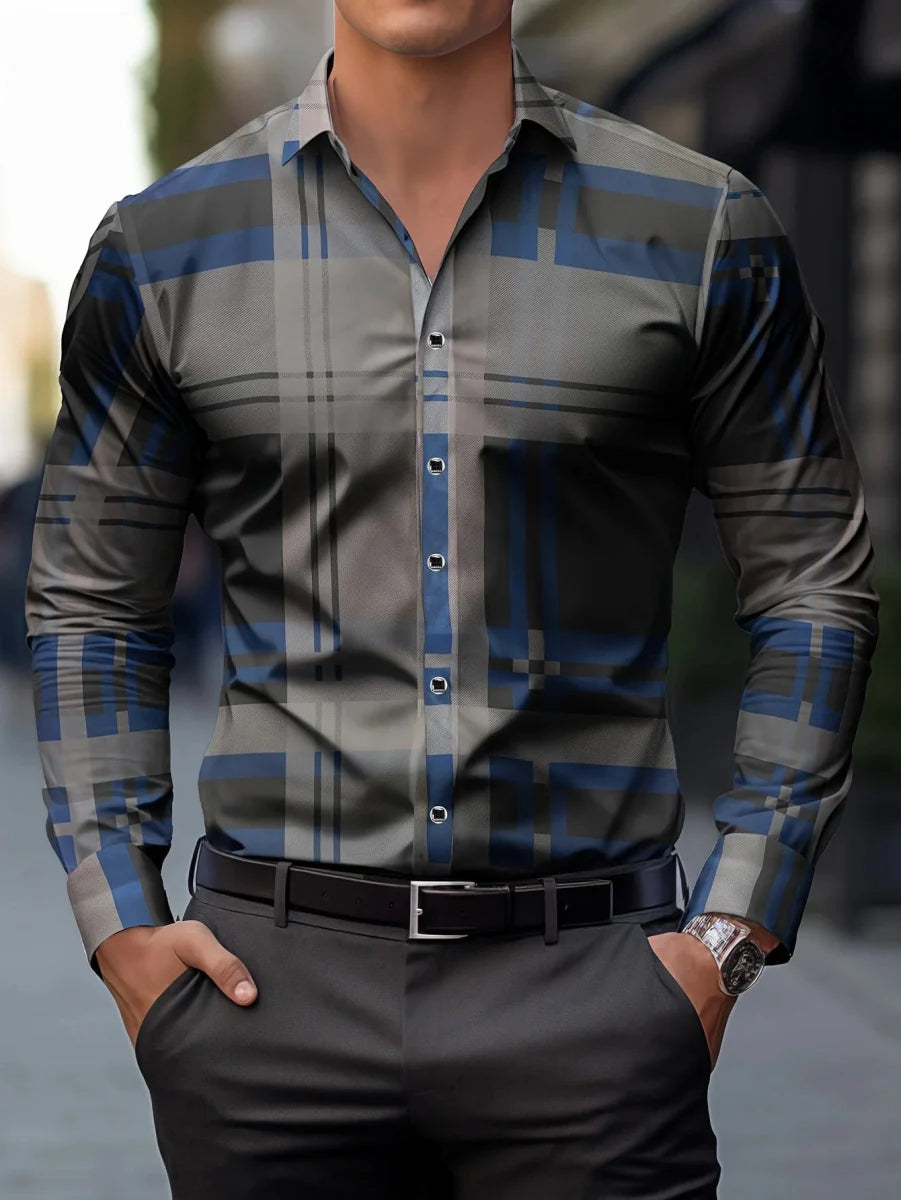SHOWLU FASHION men's casual long sleeve shirt with a lapel, breathable fabric, suitable for daily, business, and stylish wear.