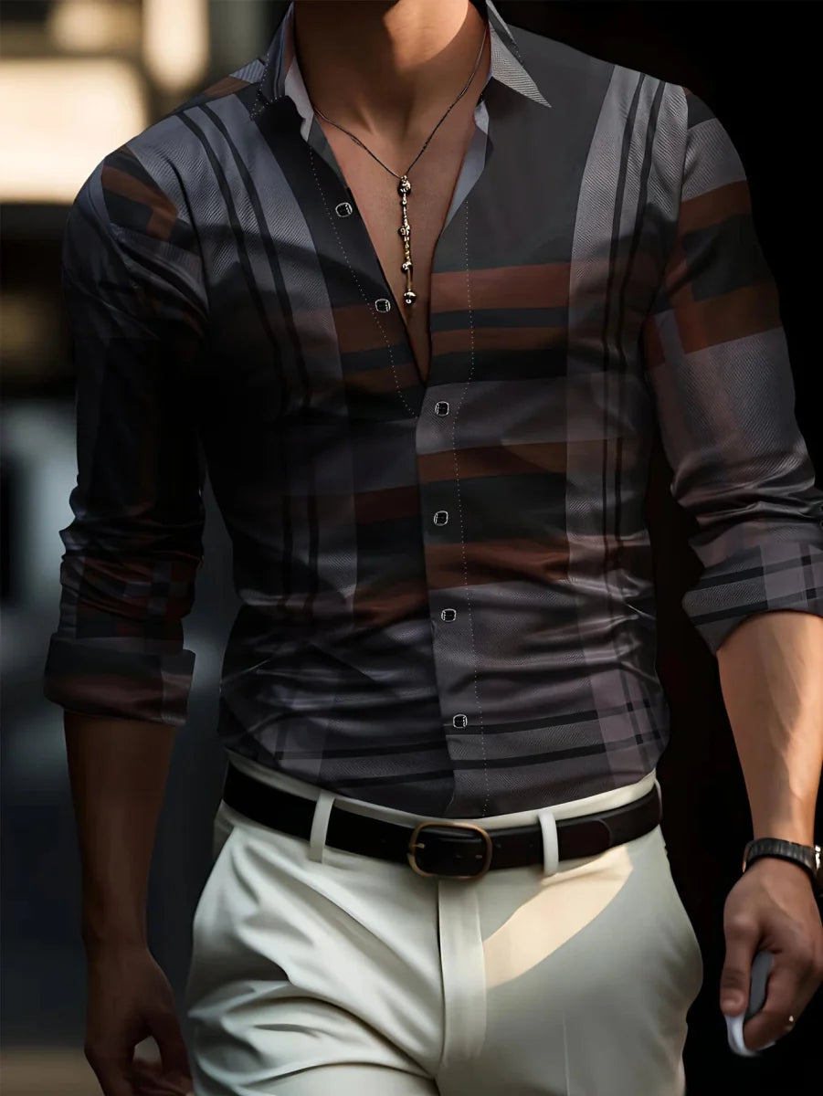 Men's SHOWLU FASHION casual long sleeve lapel shirt with breathable fabric, suitable for daily wear and business casual style.