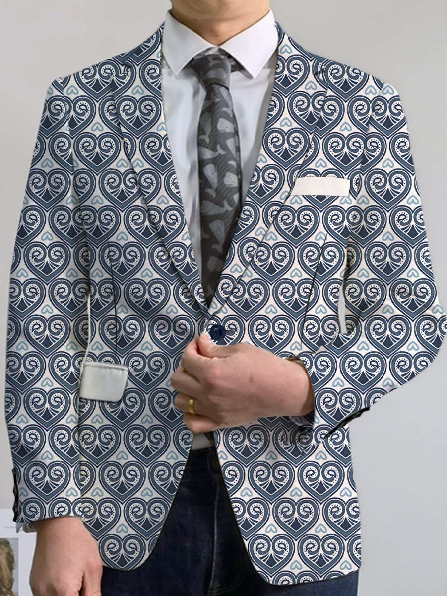 SHOWLU Men's pink and black geometric print blazer with lapel collar, two-button design, lightweight polyester for casual or formal wear