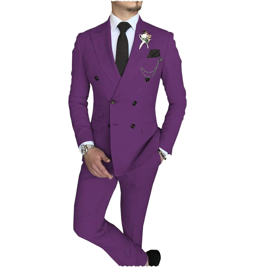 SHOWLU FASHION STORE men's 2-piece slim fit double-breasted suit with peak lapel, blazer and pants, suitable for business and formal occasions.