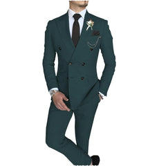 Men's Suit 2 Piece Double Breasted Peak Lapel Jacket Business Casual Slim Fit Wedding Suit For Men ( Blazer+Pants） - SHOWLU FASHION STORE