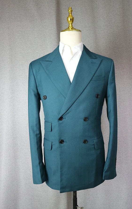 Men's slim fit double-breasted suit with peak lapel, blazer and pants, from SHOWLU FASHION STORE, suitable for business or wedding occasions.