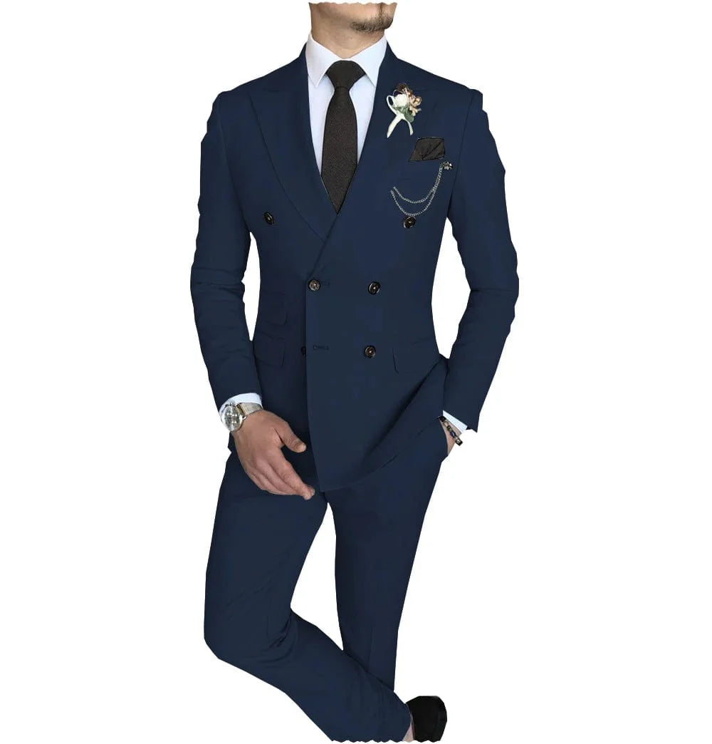 Men's 2-piece slim fit double-breasted suit with peak lapel, blazer and pants, stylish business or wedding attire by SHOWLU FASHION STORE