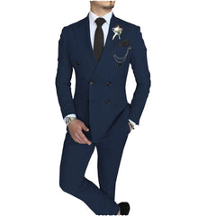 Men's Suit 2 Piece Double Breasted Peak Lapel Jacket Business Casual Slim Fit Wedding Suit For Men ( Blazer+Pants） - SHOWLU FASHION STORE