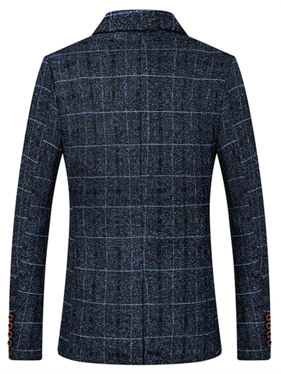 Men's plaid smart casual blazer by Showlu Fashion, single-breasted suit jacket for business and formal occasions.