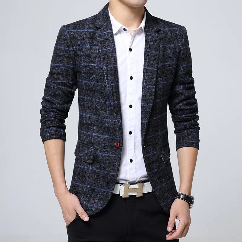 Men's plaid casual blazer by Showlu Fashion, single-breasted suit jacket for smart, professional, spring and autumn wear.