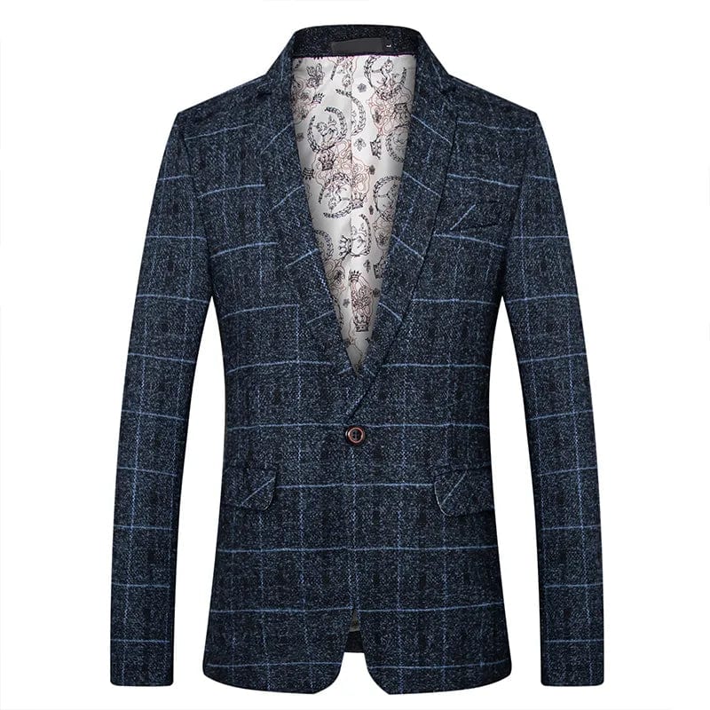 Men's plaid smart casual blazer by Showlu Fashion, single-breasted suit jacket for business, spring, and autumn occasions.
