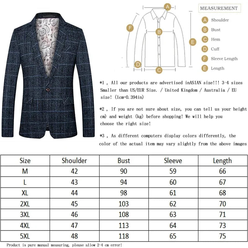 Men's plaid casual blazer by Showlu Fashion, single-breasted suit jacket, perfect for smart casual or professional spring and autumn wear.
