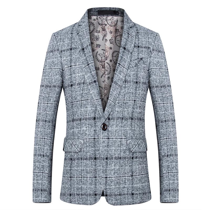 Men's plaid casual blazer by Showlu Fashion, single-breasted suit jacket for smart, professional, and casual spring and autumn wear.