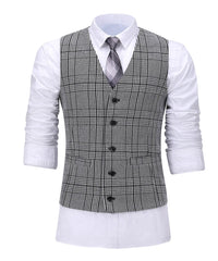 Men's Suit Formal 3 Pieces Slim Fit Shawl Lapel Plaid Soft Wool Tweed Prom Grey Tuxedos Wedding Groomsmen (Blazer+Vest+Pants) - SHOWLU FASHION STORE