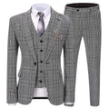 Showlu men's 3-piece plaid suit with slim fit wool tweed, featuring shawl lapel, blazer, vest, and matching pants for formal occasions.