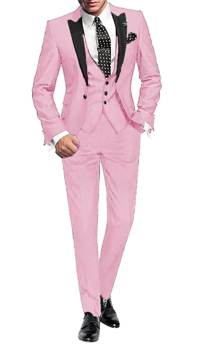 Men's Yaflonjaa 3-piece skinny fit suit with peak lapel jacket, vest, and pants, stylish formal wear by SHOWLU FASHION STORE